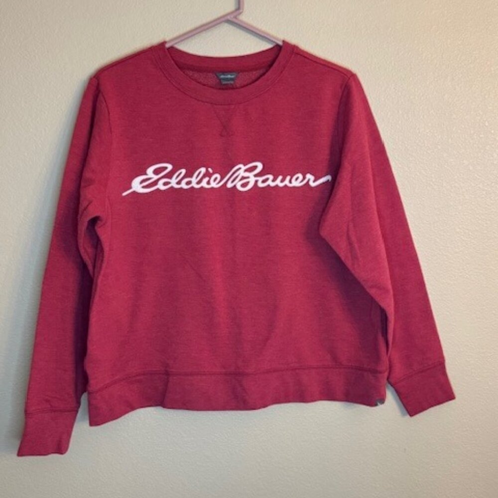 Eddie Bauer Red Sweatshirt Script Logo Crewneck Womens Size M EUC